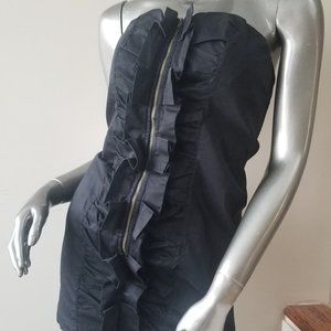 Black Strapless Top with Ruffles and Zipper